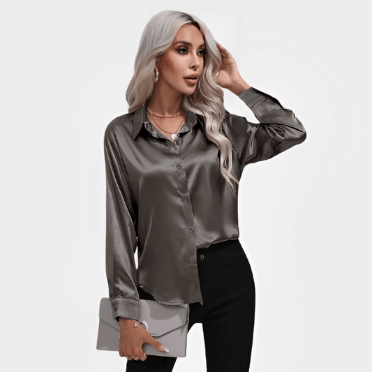 Lapel Button Silk Blouse